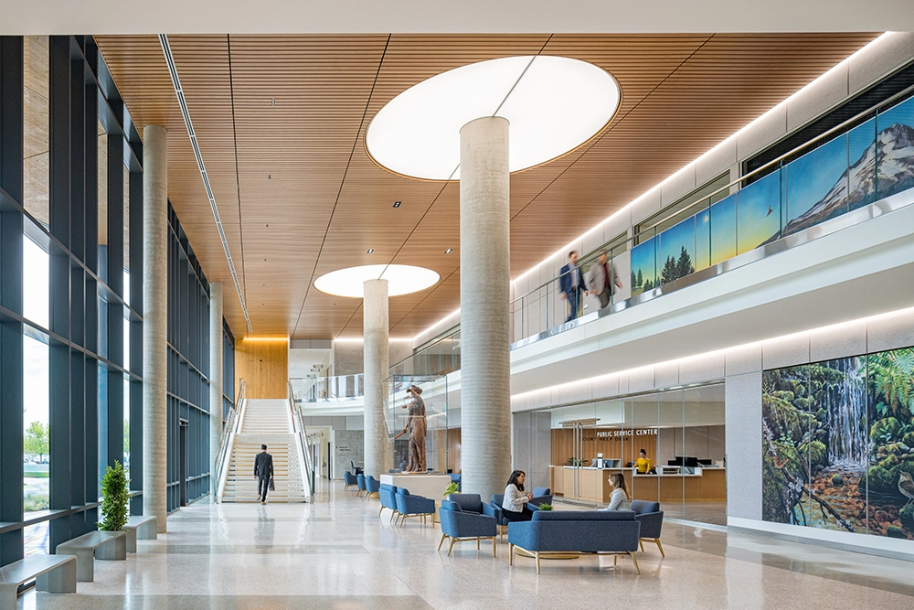 Clackamas County Circuit Courthouse interior atrium with people