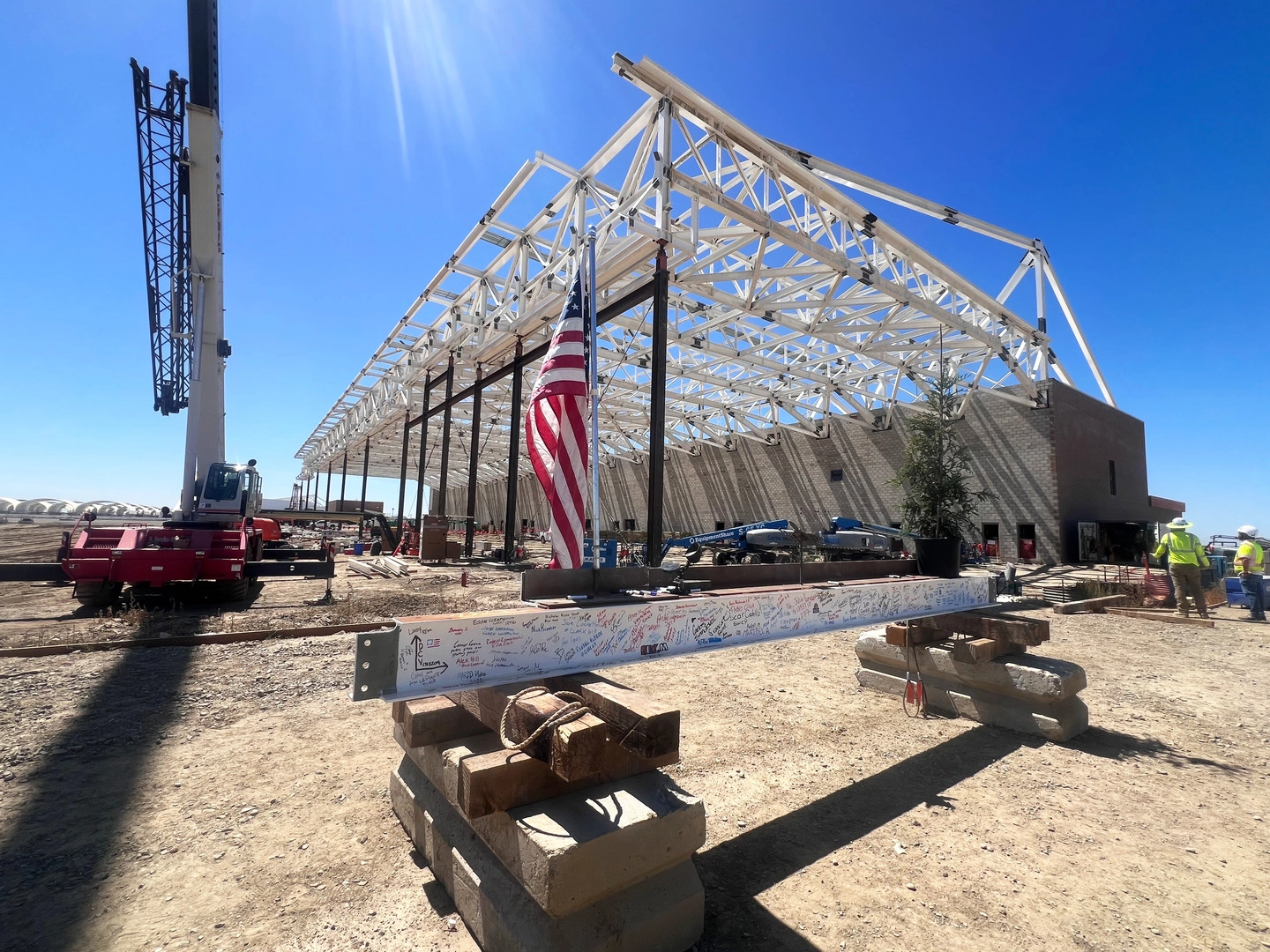 steel frame topping out of Naval Air Station Lemoore F-35C Maintenance Hangar