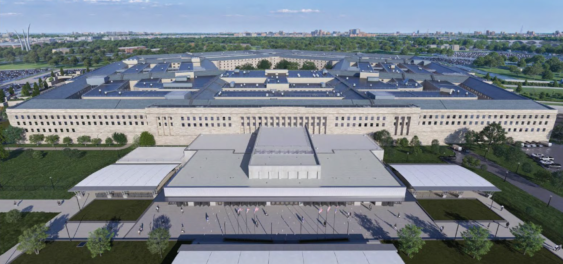 Aerial External Rendering of the Pentagon Metro Entrance Access Control Point