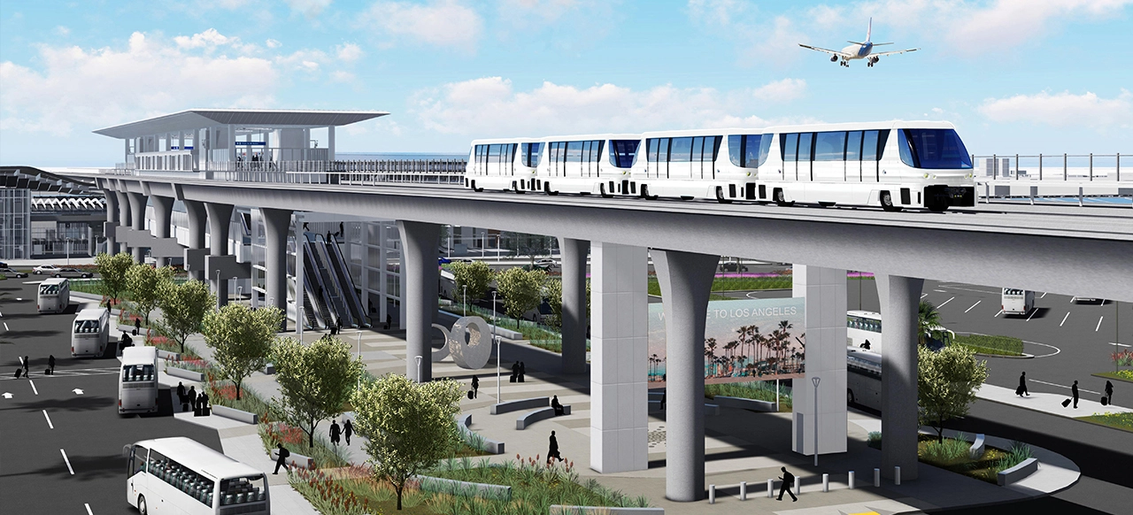 protective design for rendering o f Automated People Mover APM at LAX Airport with airplane